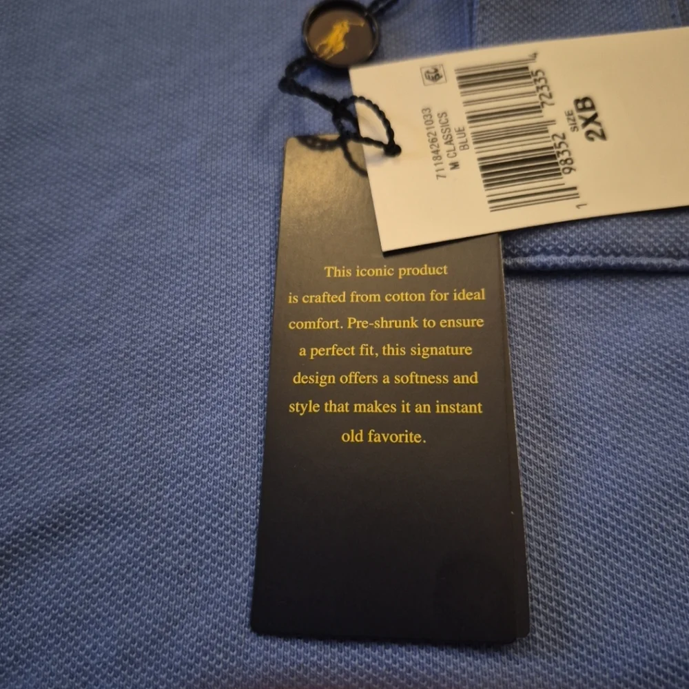 NWT Polo Ralph Lauren Polo Shirt Men Big&Tall 2XB Blue Classic Fit Mid Weight.